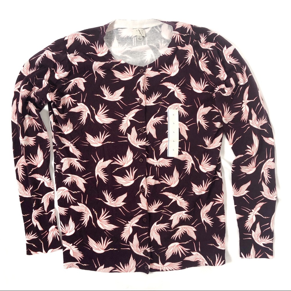 A new day Burgundy Bird Print Light Cardigan